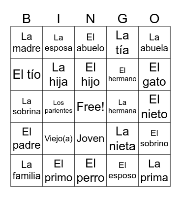 La Familia Bingo Card