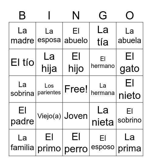 La Familia Bingo Card