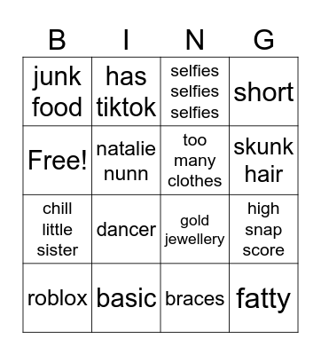 cassidy Bingo Card