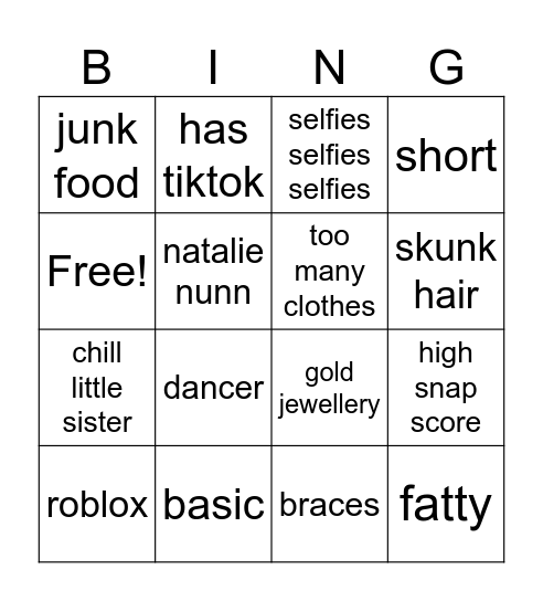 cassidy Bingo Card