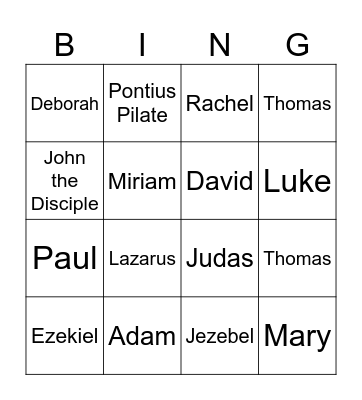 Bible Characters Bingo Card