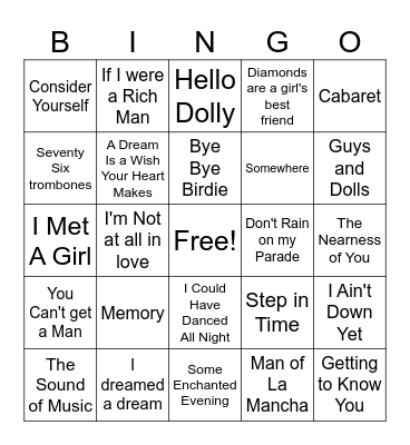 Music Theatre Bingo Card
