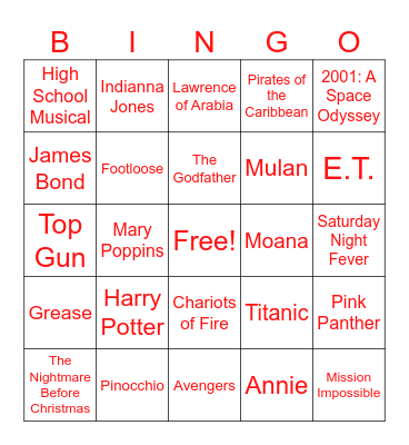Movie Bingo Night 1 Bingo Card
