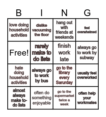A2- Card 4- Vocabulary Review Bingo Card