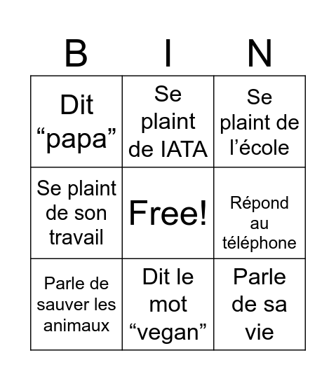 Cabin crew bingo (Karine edition) Bingo Card