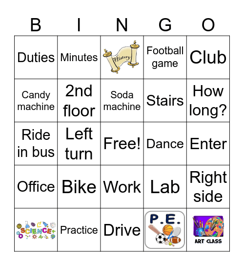 School Routines and Around School Bingo Card