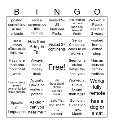 Team Bingo Card