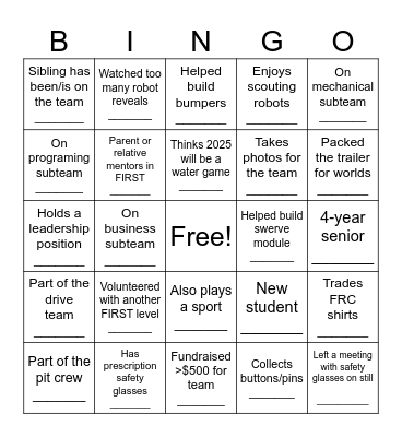 FRC Bingo Card