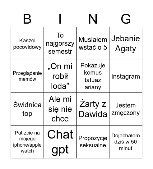 GRACJAN Bingo Card