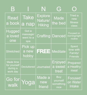 Self Care Bingo Card