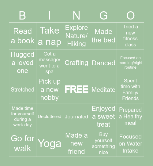 Self Care Bingo Card