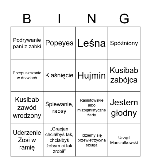 DAWID Bingo Card