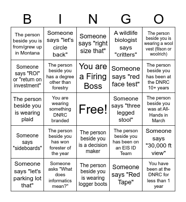 Spring Training Bingo Card