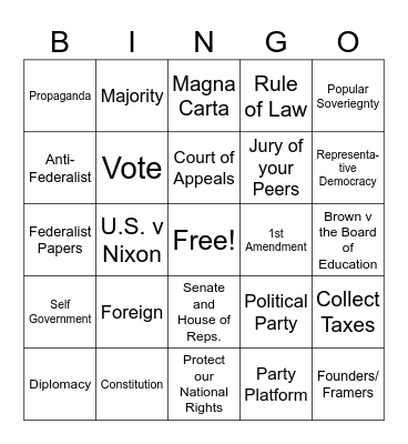 Civics EOC Review Bingo Card