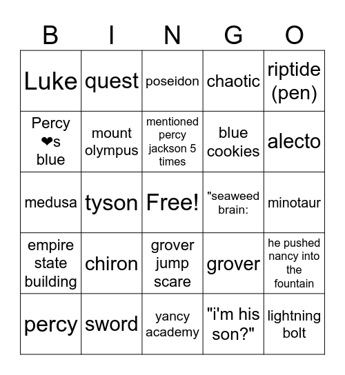 PERCY JACKSON 😆 Bingo Card