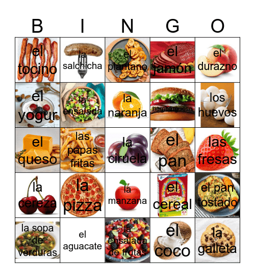 La comida assignment Bingo Card