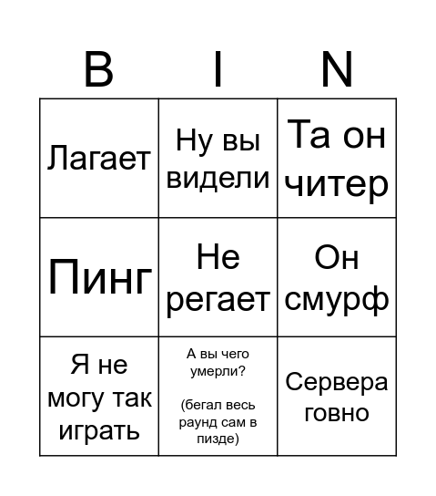Vladik Bingo Card