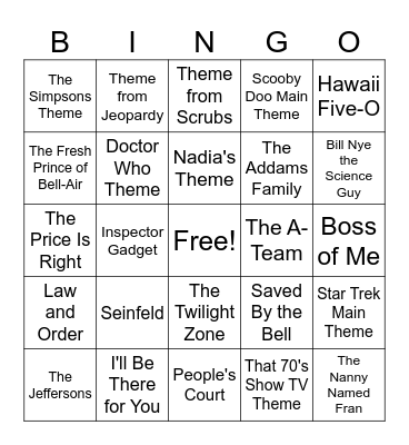 Singo! TV Show Edition Bingo Card