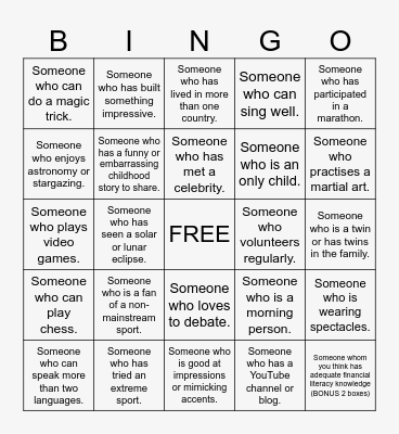 Human Bingo Card