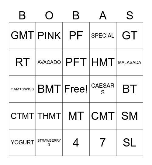 Boba Bingo Card
