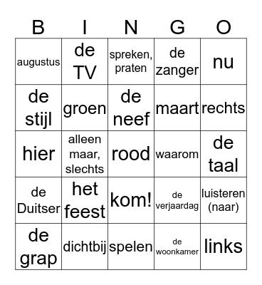 1HV Woordbingo chapitre 1-2-3 Bingo Card