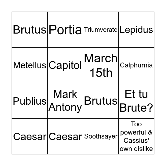 Julius Caesar Review Bingo Card