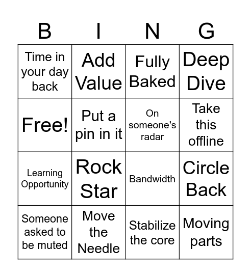 Corporate Lingo Bingo Card