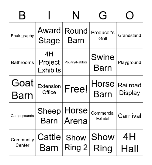 Washington County Fair Bingo Card