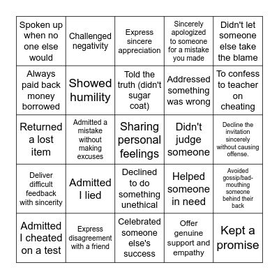 Sincerity Bingo - Assembly 17th June 2022 Bingo Card