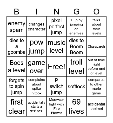 Mario Maker 2 Bingo Card