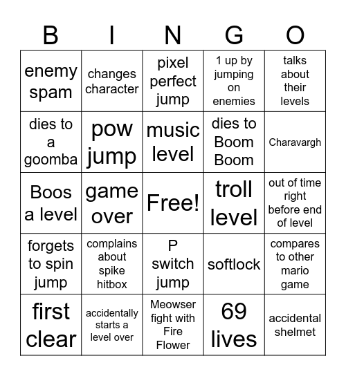 Mario Maker 2 Bingo Card