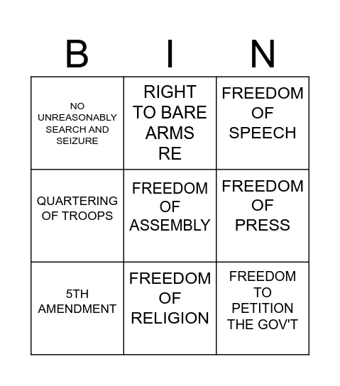 BILL OF RIGHTS Bingo Card