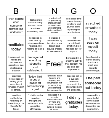 Feelingo Bingo Card