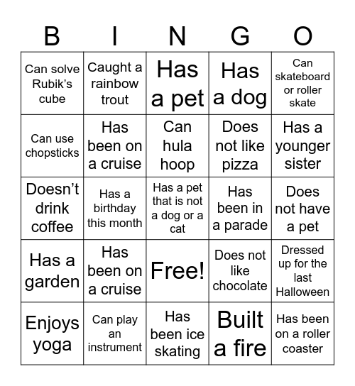 Get to Know You Bingo Card