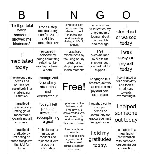 Feelingo Bingo Card