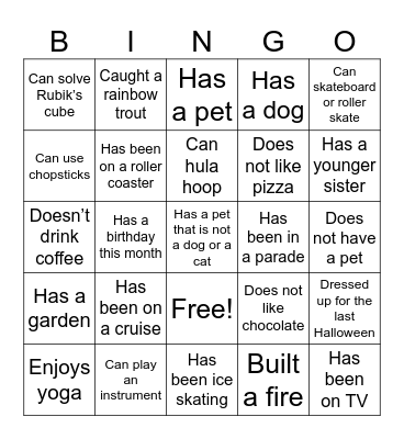 Get to Know You (Find someone Who) Bingo Card