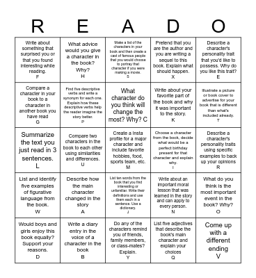 Independent Reading Bingo Card