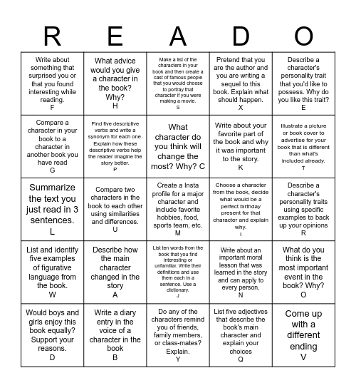 Independent Reading Bingo Card