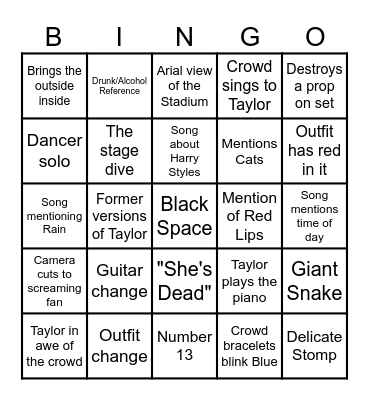 Taylor Swift Eras Watch Party Bingo Card