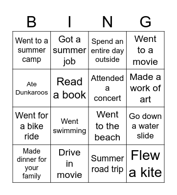 Dunkaroos Summer Bingo Card