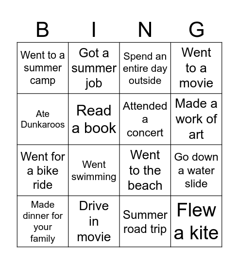 Dunkaroos Summer Bingo Card