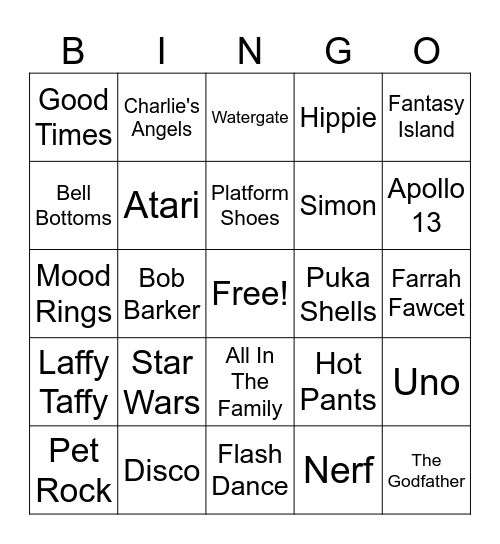 Dynamite 70s Bingo Card