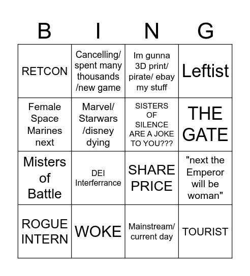 Chudhammer OUTRAGE Bingo Card
