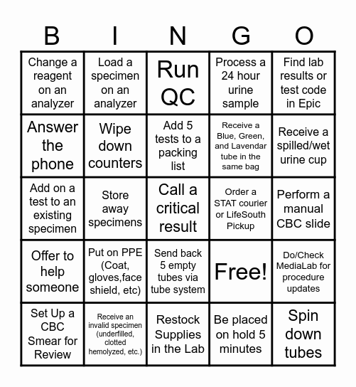 Medical Lab Professionals Week 2024 Bingo Card
