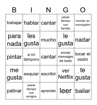 Las actividades Bingo Card