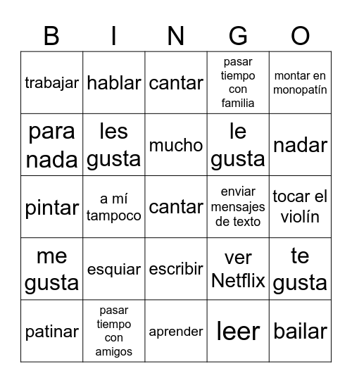 Las actividades Bingo Card