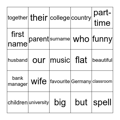 New Headway Beginner Unit 4 Bingo Card