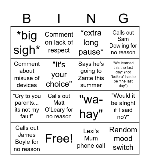 Gi-Bingo Card