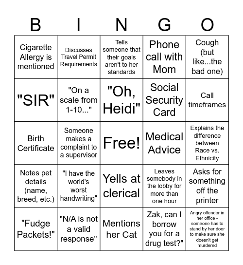 Heidi Bingo Card