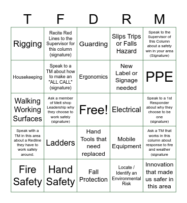 NSD Hot Mill Bingo Card